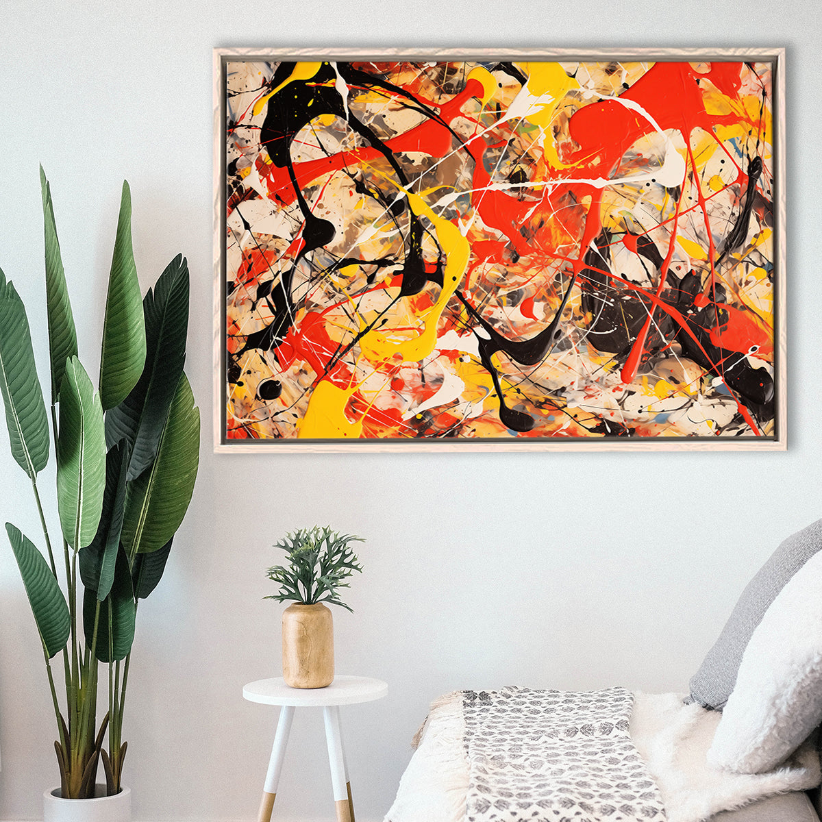 Abstract Mixed Color Red Black Yellow, Framed Canvas Painting, Framed Canvas Prints Wall Art Decor