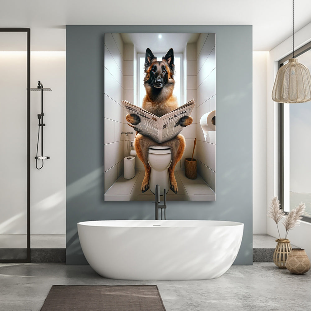 Belgian Malinois Canvas Prints Wall Art, Funny Bathroom Decor, Animal in toilet