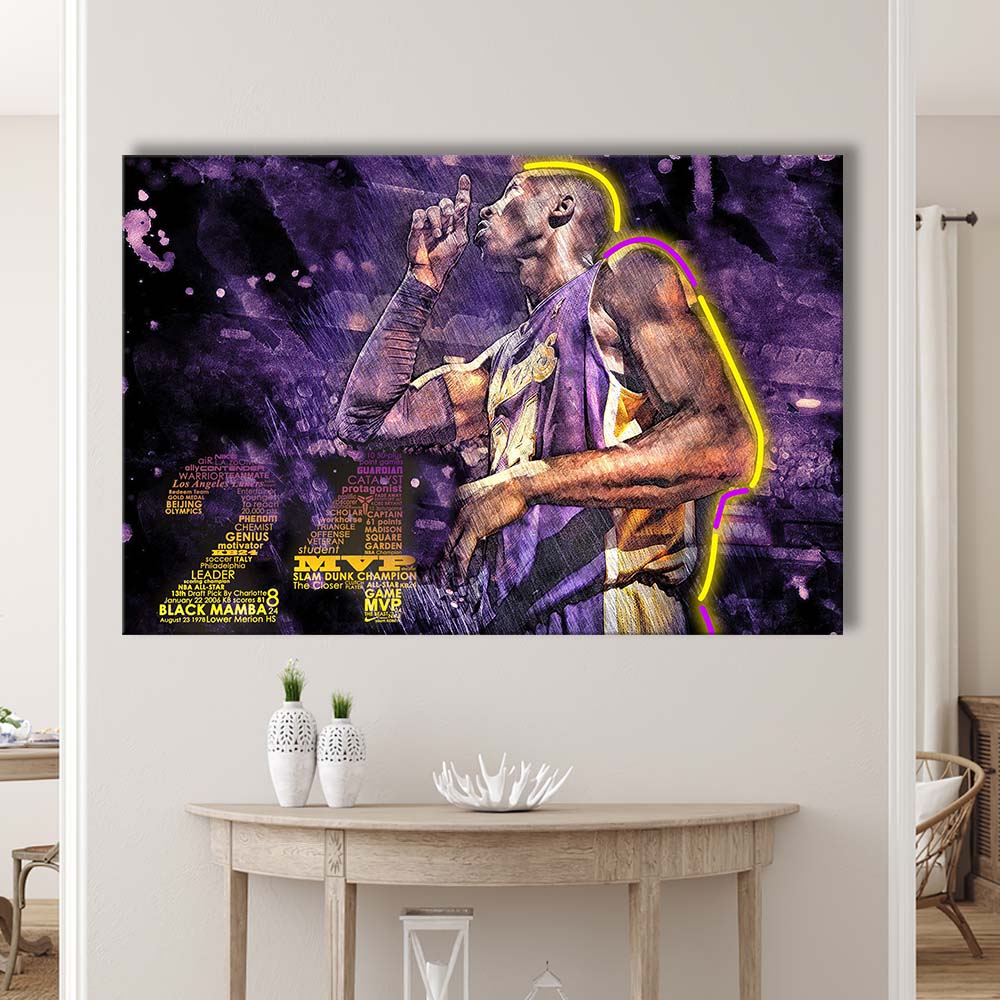 Mamba Mentality #24 Art Print, Canvas Print Wall Art, Wall Decor, Neon Effect Art