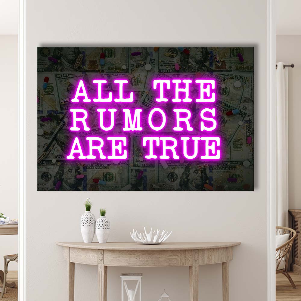 Neon Light Art All The Rumors Are True Art Print, Canvas Print Wall Art, Wall Decor, Neon Effect Art