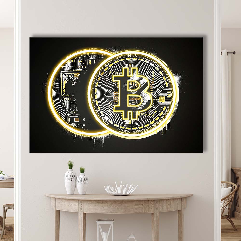 Neon Light Art Bitcoin Art Print, Canvas Print Wall Art, Wall Decor, Neon Effect Art