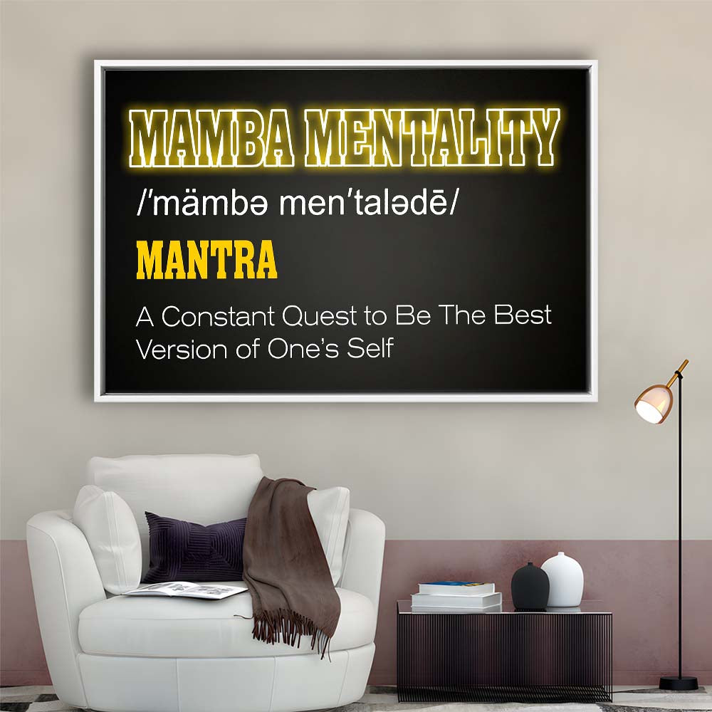 Neon Light Art Mamba Mentality Art Print, Framed Canvas Print Wall Art Decor, Floating Frame, Neon Effect Art