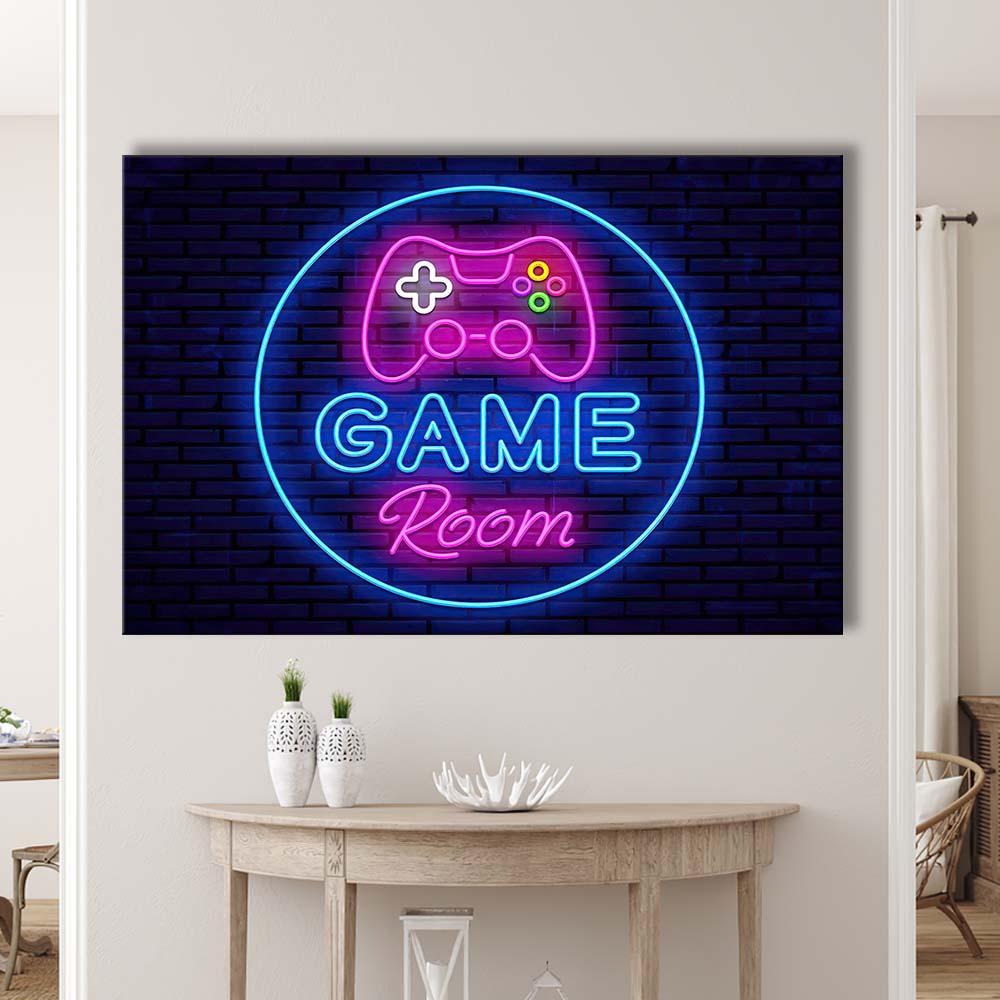 Neon Sign Art Game Room Art Print, Canvas Print Wall Art, Wall Decor, Neon Effect Art