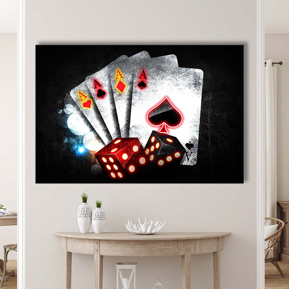 Poker Aces Neon Art Art Print, Canvas Print Wall Art, Wall Decor, Neon Effect Art