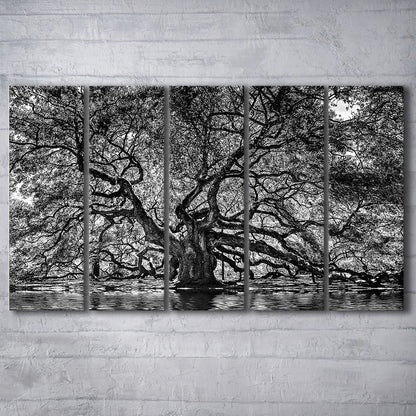 1000 Year Old Angel Oak Tree Canvas Print, Black and White Canvas, 5 Piece B Extra Large Cavas Print Wall Art Decor