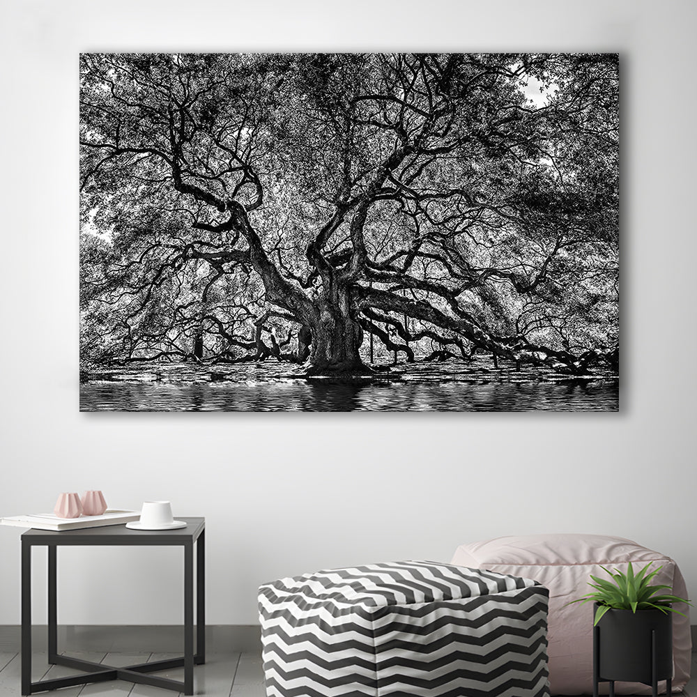 1000 Year Old Angel Oak Tree Canvas Print, Black and White Canvas, Cavas Print Wall Art Hom Decor