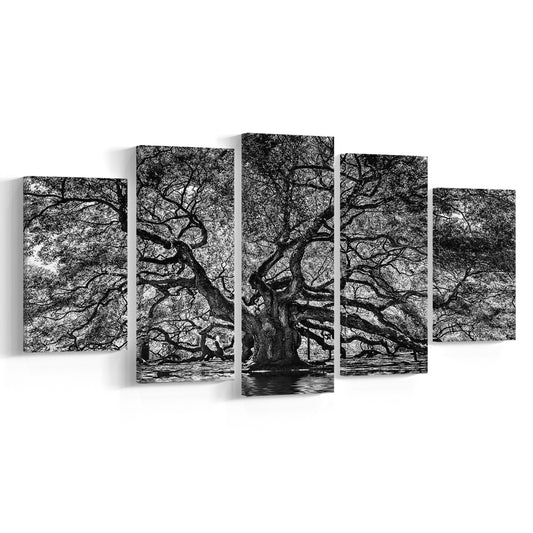 1000 Year Old Angel Oak Tree Canvas Print, Black and White Canvas, 5 Piece Large Cavas Print Wall Art