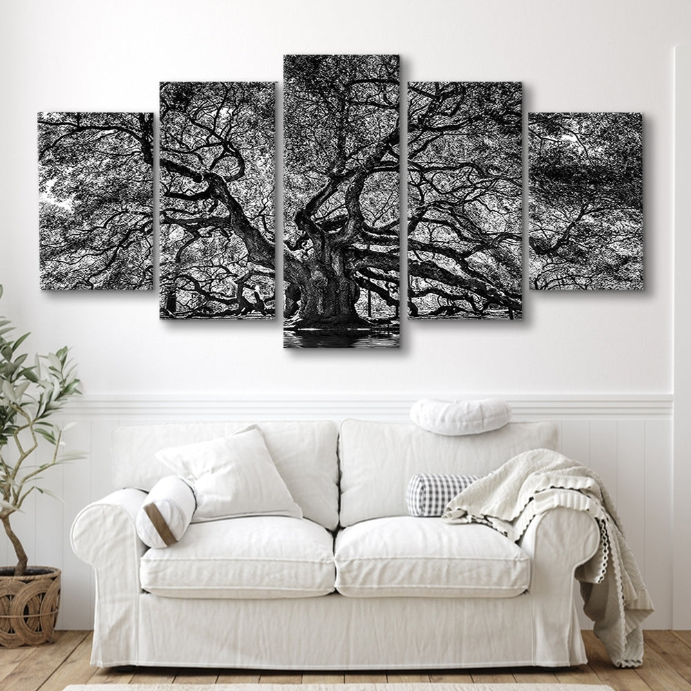 1000 Year Old Angel Oak Tree Canvas Print, Black and White Canvas, 5 Piece Large Cavas Print Wall Art