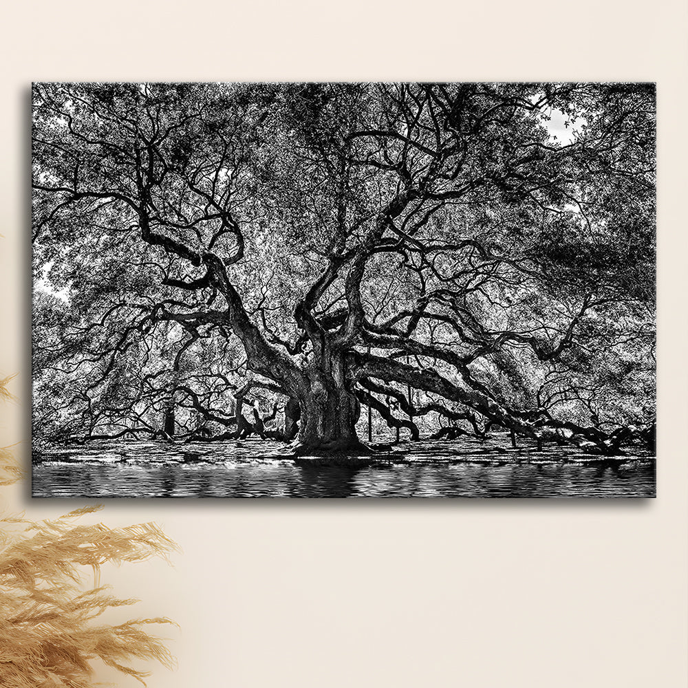 1000 Year Old Angel Oak Tree Canvas Print, Black and White Canvas, Cavas Print Wall Art Hom Decor