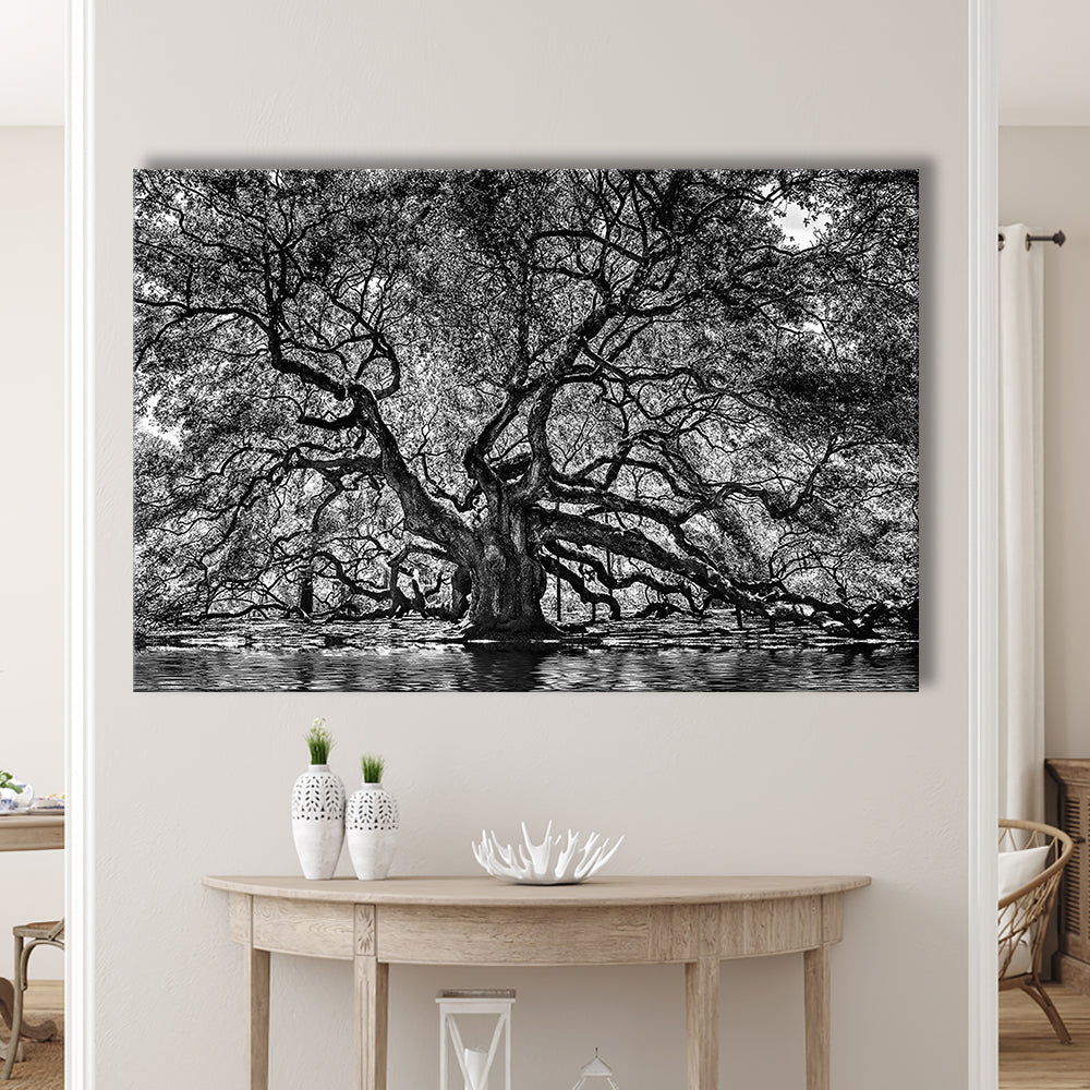 1000 Year Old Angel Oak Tree Canvas Print, Black and White Canvas, Cavas Print Wall Art Hom Decor