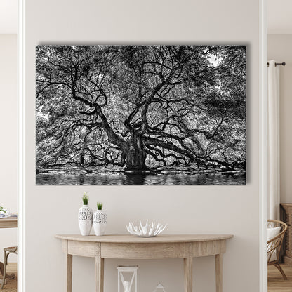 1000 Year Old Angel Oak Tree Canvas Print, Black and White Canvas, Cavas Print Wall Art Hom Decor