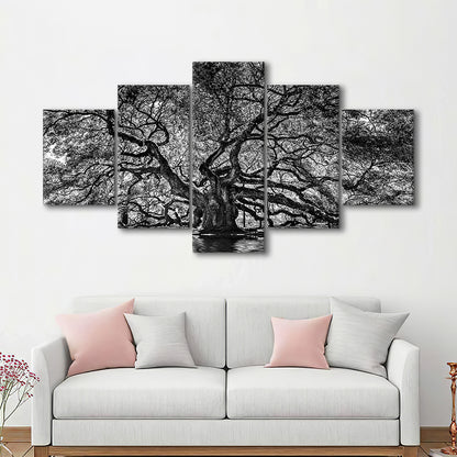 1000 Year Old Angel Oak Tree Canvas Print, Black and White Canvas, 5 Piece Large Cavas Print Wall Art