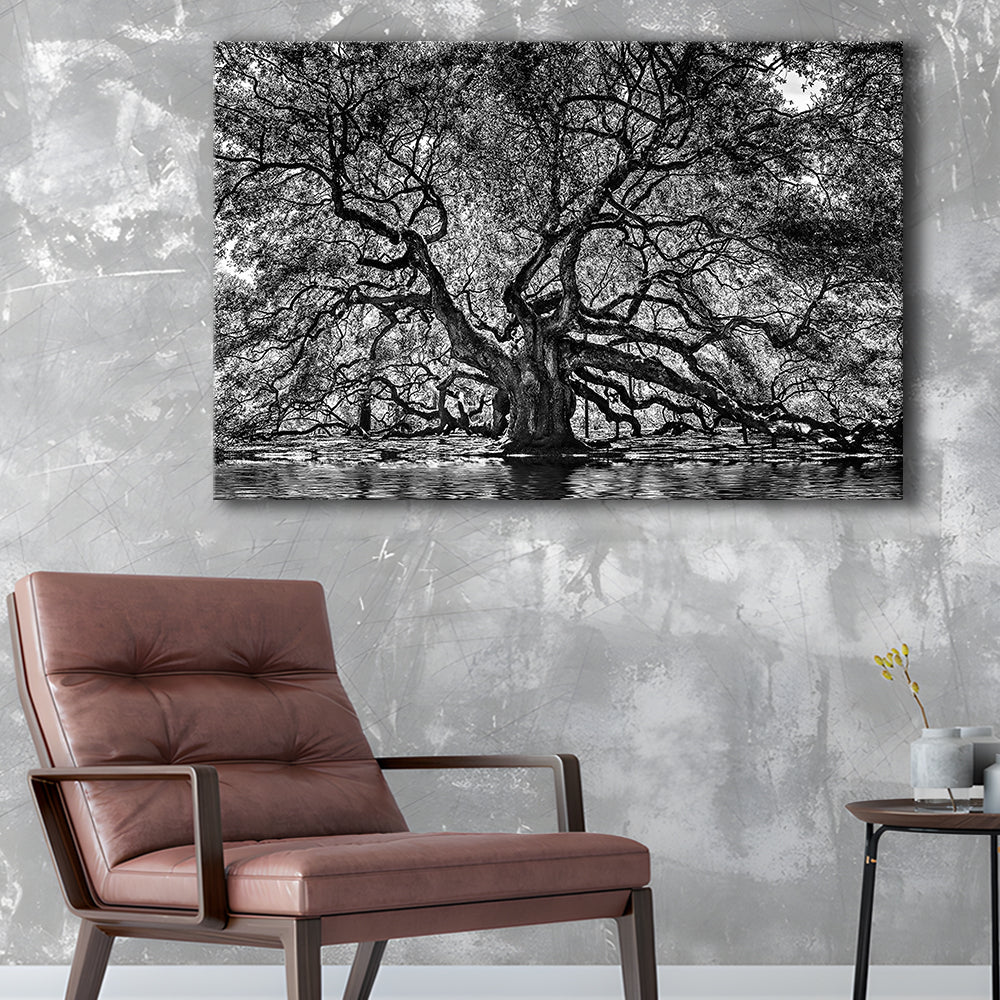 1000 Year Old Angel Oak Tree Canvas Print, Black and White Canvas, Cavas Print Wall Art Hom Decor