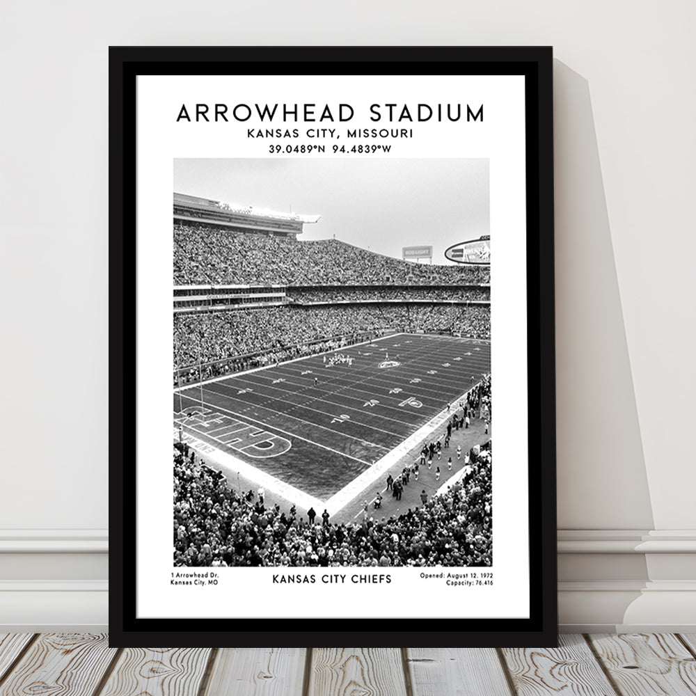Arrowhead Stadium Black And White, Kansas City, American Wall Art, Framed Canvas Prints Wall Art