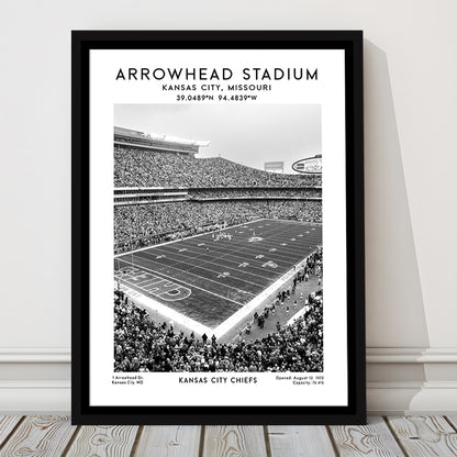 Arrowhead Stadium Black And White, Kansas City, American Wall Art, Framed Canvas Prints Wall Art