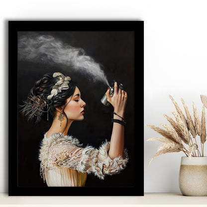 Stinky Bathroom Art Print Vintage Woman Funny Toilet Humor Amusing, Framed Art Print Wall Decor, Picture Framed