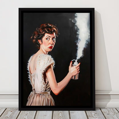Stinky Bathroom Art Print Vintage Lady Funny Bathroom Decor , Framed Canvas Print Wall Art, Floating Frame