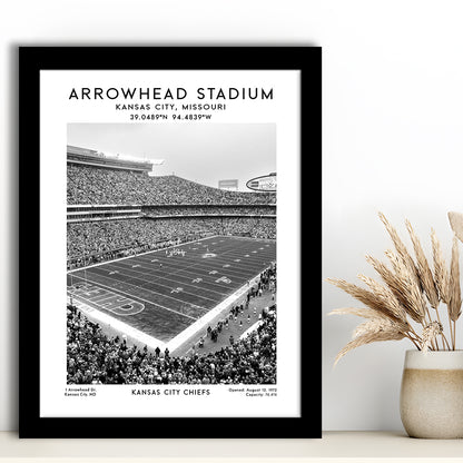 Arrowhead Stadium Black And White, Kansas City, American Wall Art, Framed Art Prints Wall Decor