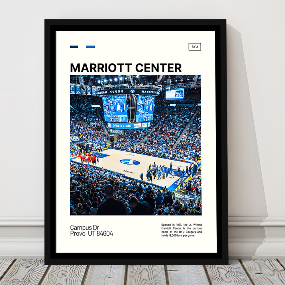 Marriott Center Print, BYU Cougars Stadium Canvas Art, Man Cave Gift, Floating Framed Canvas Print Wall Art