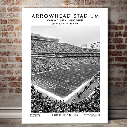 Arrowhead Stadium Black And White, Kansas City, American Wall Art, Canvas Prints Wall Art, Man Cave Decor