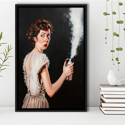 Stinky Bathroom Art Print Vintage Lady Funny Bathroom Decor , Framed Canvas Print Wall Art, Floating Frame