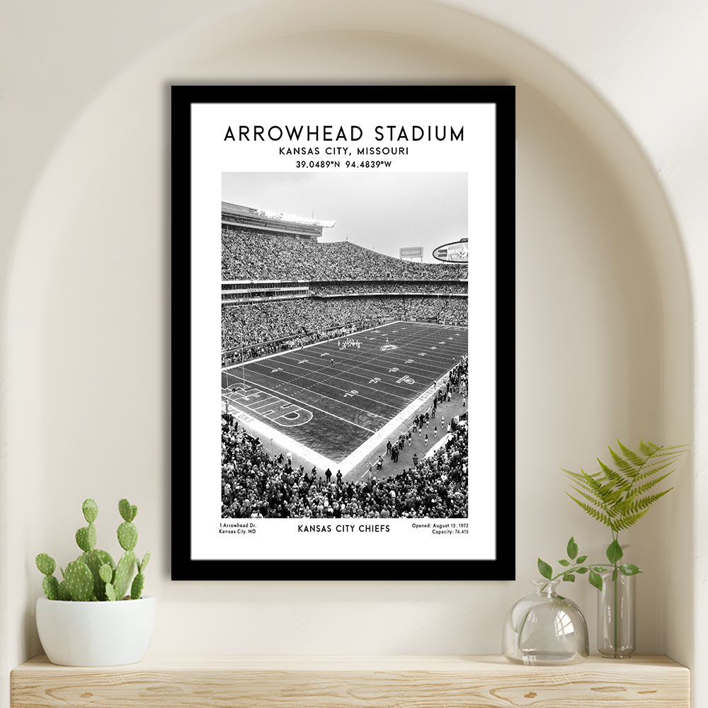 Arrowhead Stadium Black And White, Kansas City, American Wall Art, Framed Art Prints Wall Decor