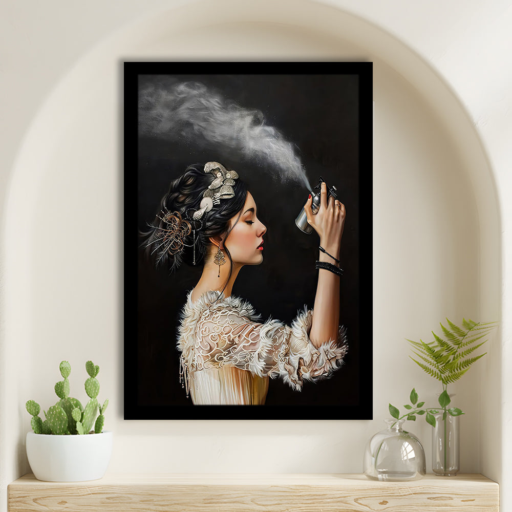 Stinky Bathroom Art Print Vintage Woman Funny Toilet Humor Amusing, Framed Art Print Wall Decor, Picture Framed