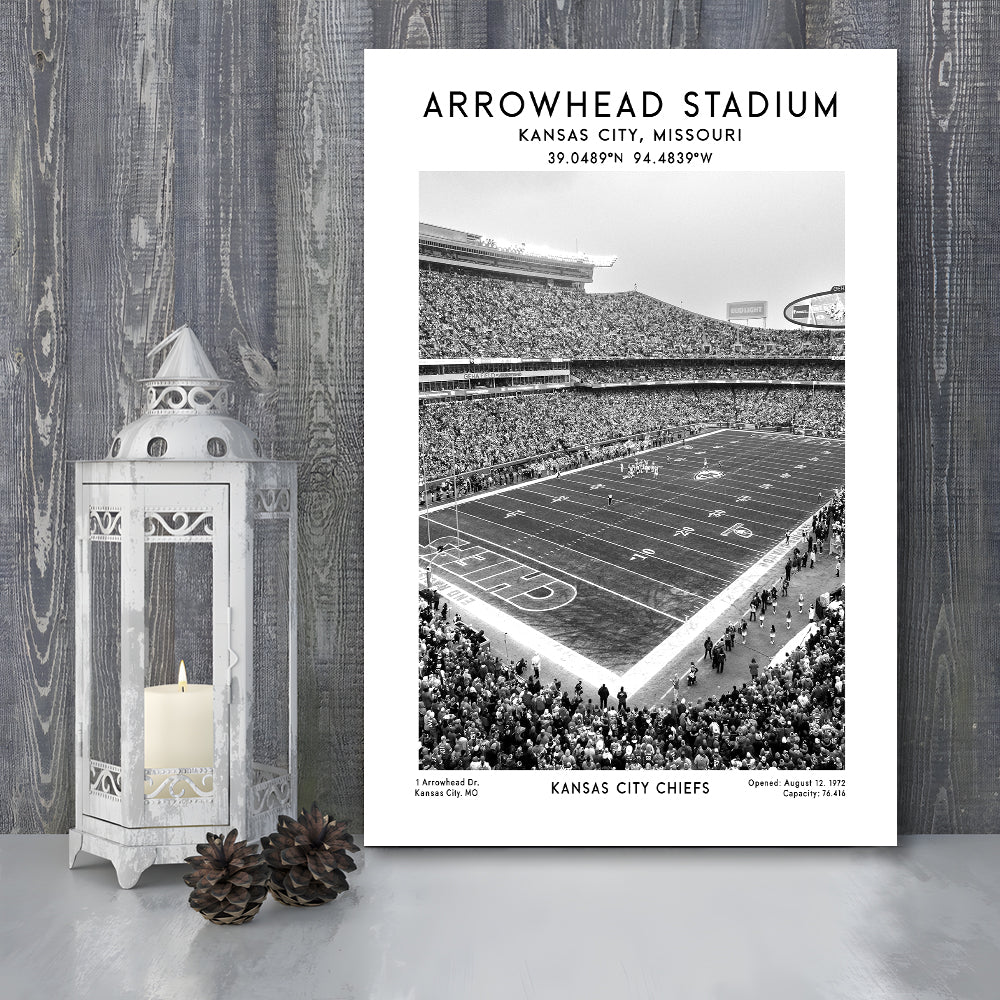 Arrowhead Stadium Black And White, Kansas City, American Wall Art, Canvas Prints Wall Art, Man Cave Decor
