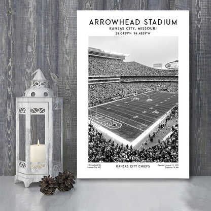 Arrowhead Stadium Black And White, Kansas City, American Wall Art, Canvas Prints Wall Art, Man Cave Decor