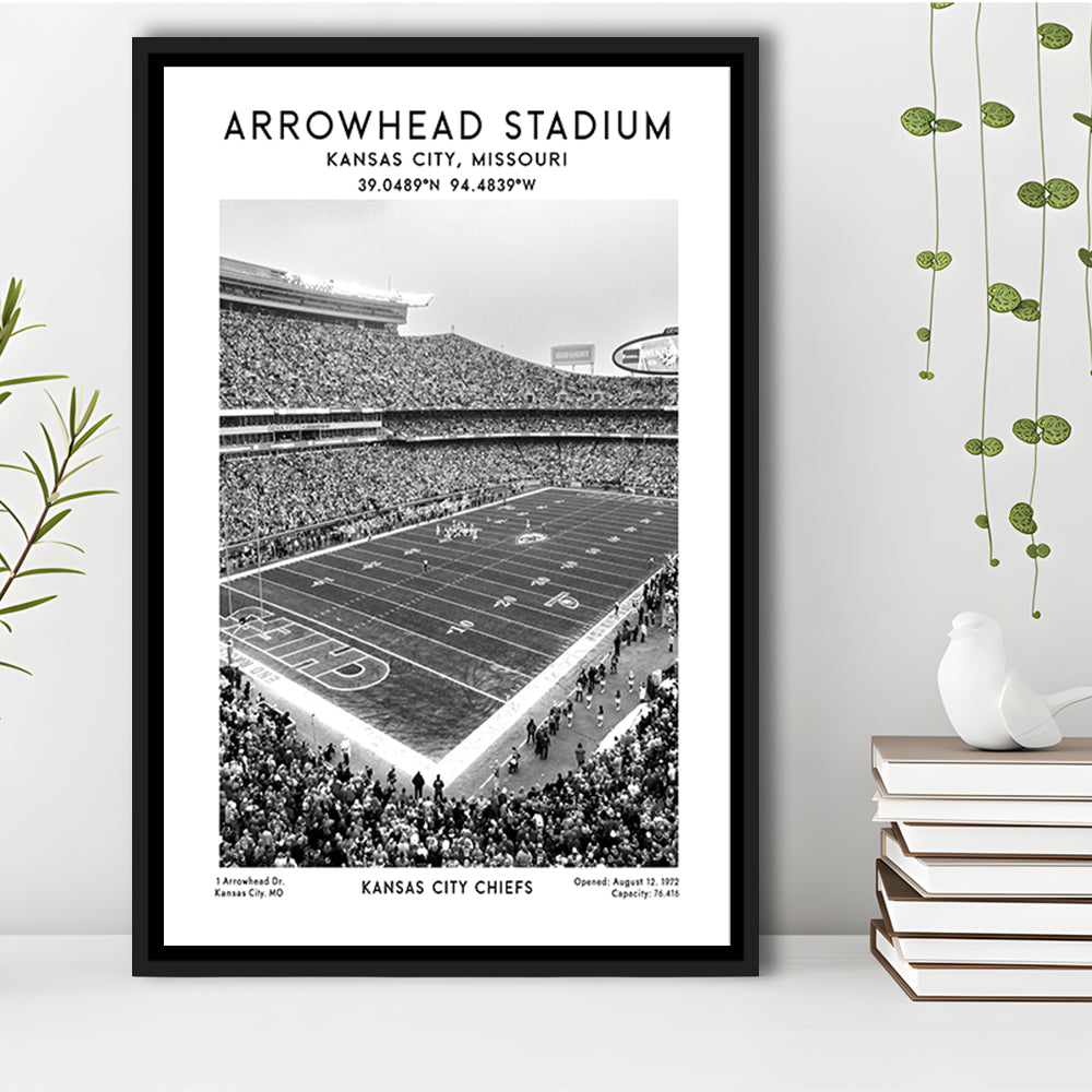 Arrowhead Stadium Black And White, Kansas City, American Wall Art, Framed Canvas Prints Wall Art