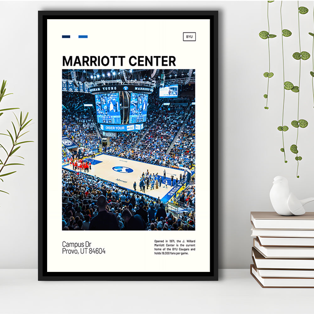 Marriott Center Print, BYU Cougars Stadium Canvas Art, Man Cave Gift, Floating Framed Canvas Print Wall Art