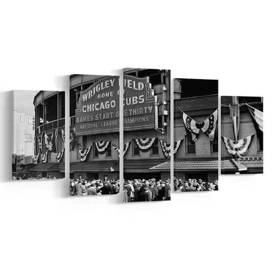 1945 Chicago Cubs, Black and White, Baseball Stadium Print, Vintage Print, Mixed 5 Pieces Canvas Print