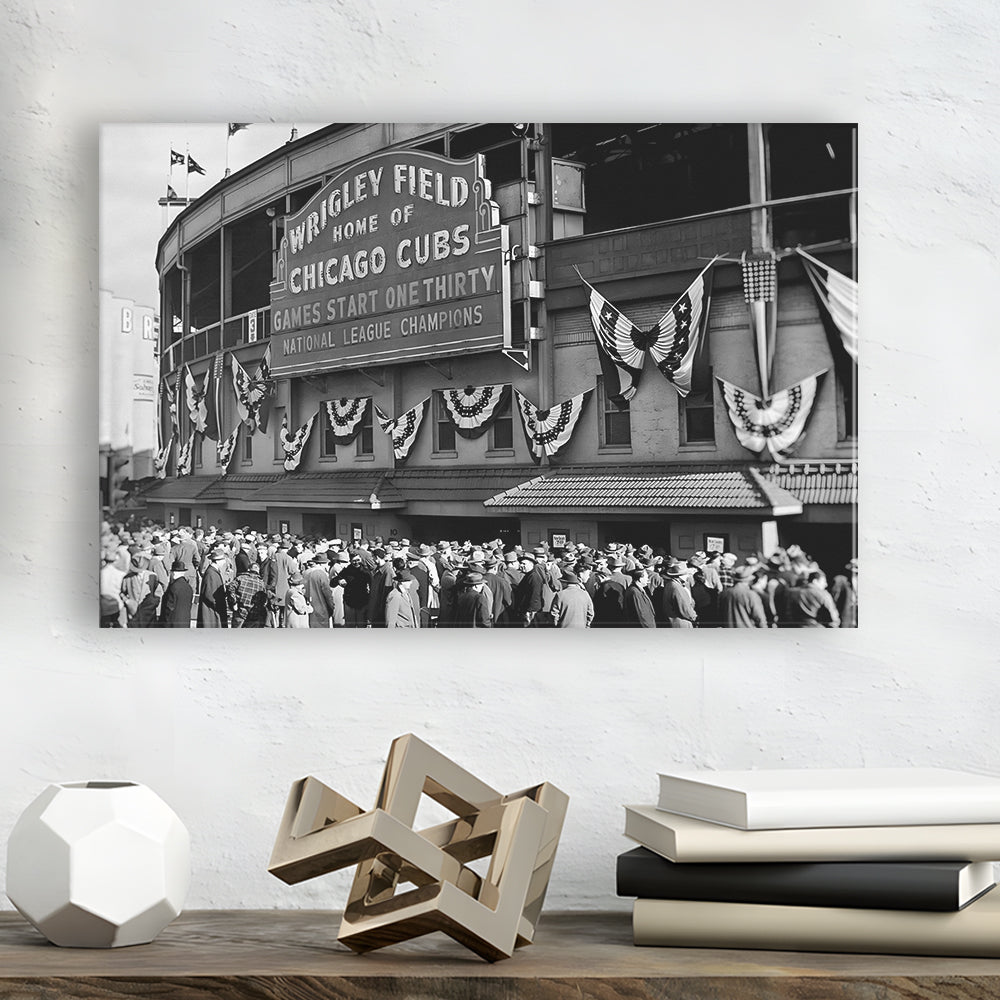 1945 Chicago Cubs, Black and White, Baseball Stadium Print, Vintage Print, Canvas Print Wall Art Decor