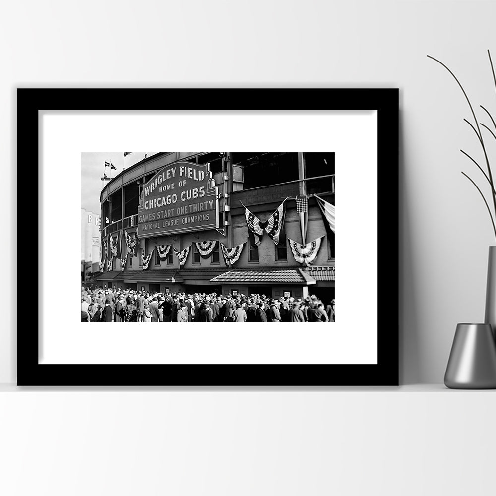 1945 Chicago Cubs, Black and White, Baseball Stadium Print, Vintage Print, Framed Art Print White Border Wall Decor