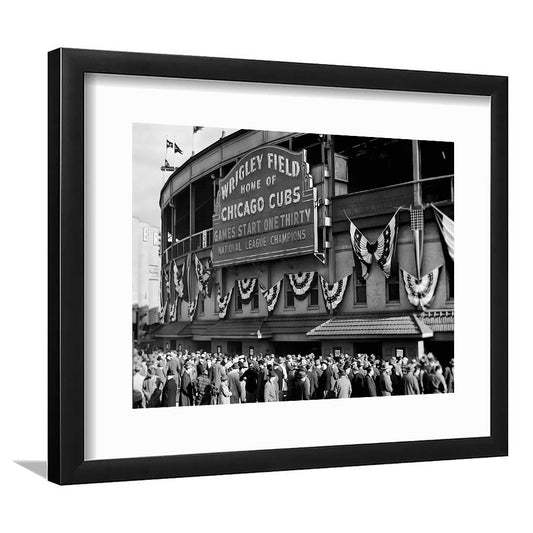 1945 Chicago Cubs, Black and White, Baseball Stadium Print, Vintage Print, Framed Art Print White Border Wall Decor