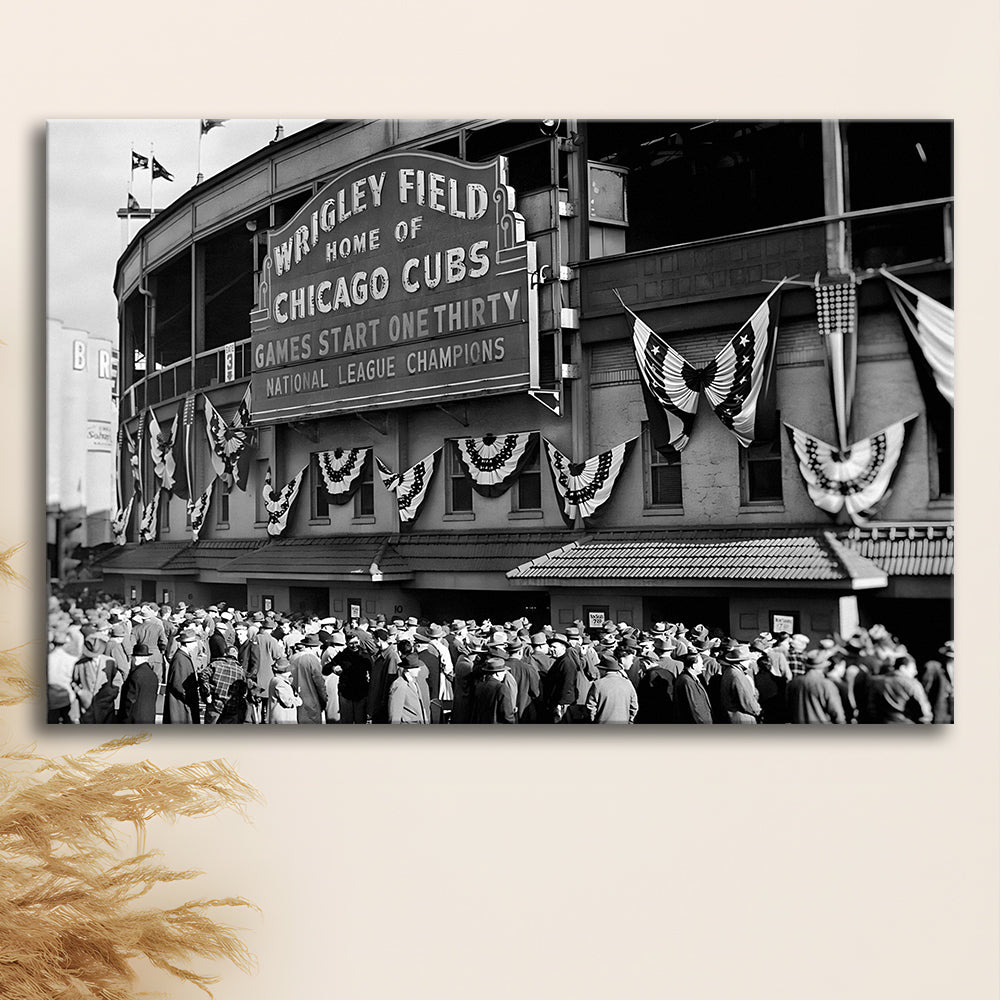 1945 Chicago Cubs, Black and White, Baseball Stadium Print, Vintage Print, Canvas Print Wall Art Decor
