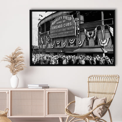 1945 Chicago Cubs, Black and White, Baseball Stadium Print, Vintage Print, Floating Framed Canvas Print