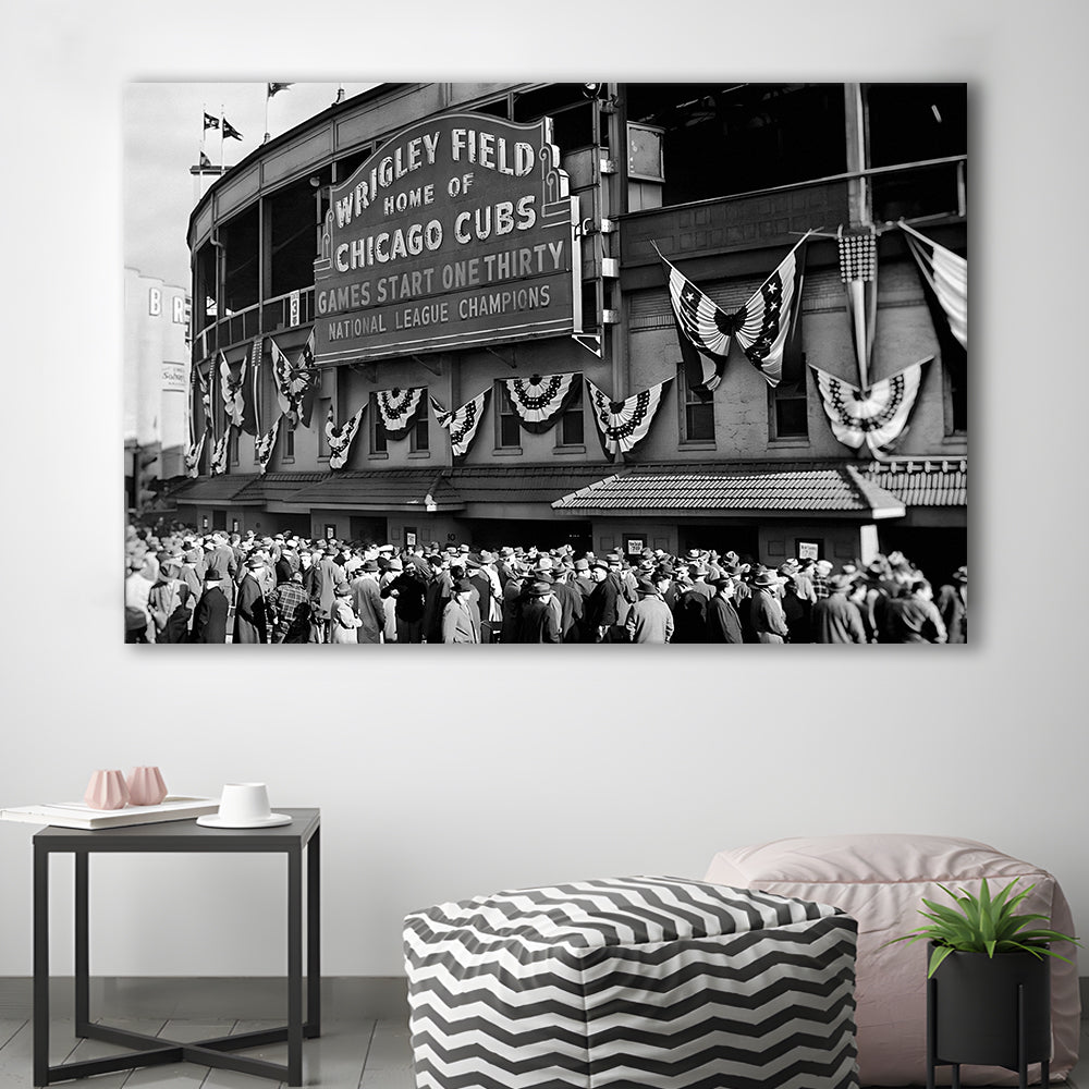 1945 Chicago Cubs, Black and White, Baseball Stadium Print, Vintage Print, Canvas Print Wall Art Decor