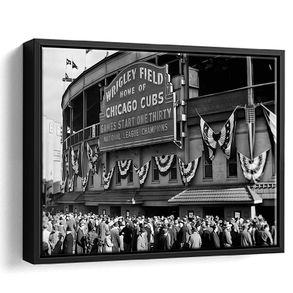1945 Chicago Cubs, Black and White, Baseball Stadium Print, Vintage Print, Floating Framed Canvas Print