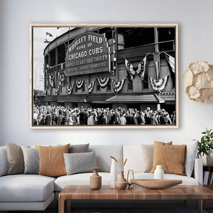 1945 Chicago Cubs, Black and White, Baseball Stadium Print, Vintage Print, Floating Framed Canvas Print