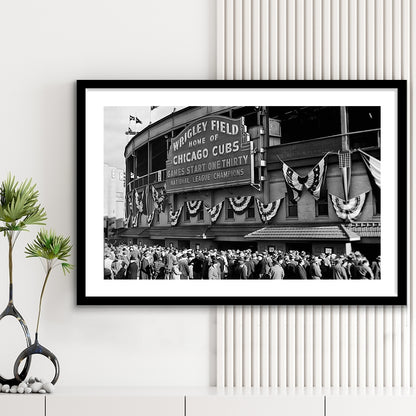 1945 Chicago Cubs, Black and White, Baseball Stadium Print, Vintage Print, Framed Art Print White Border Wall Decor