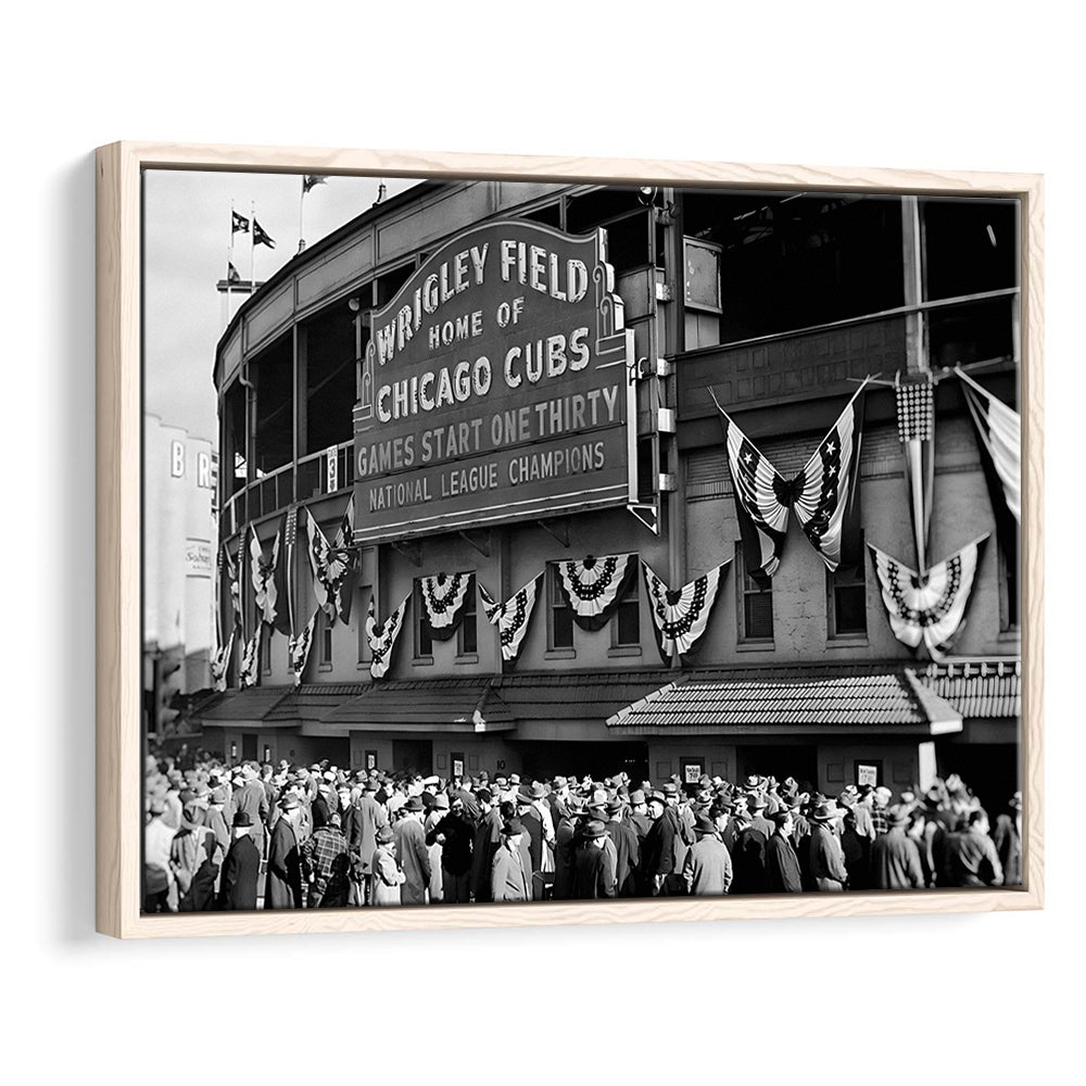 1945 Chicago Cubs, Black and White, Baseball Stadium Print, Vintage Print, Floating Framed Canvas Print