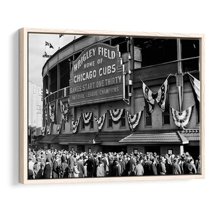 1945 Chicago Cubs, Black and White, Baseball Stadium Print, Vintage Print, Floating Framed Canvas Print