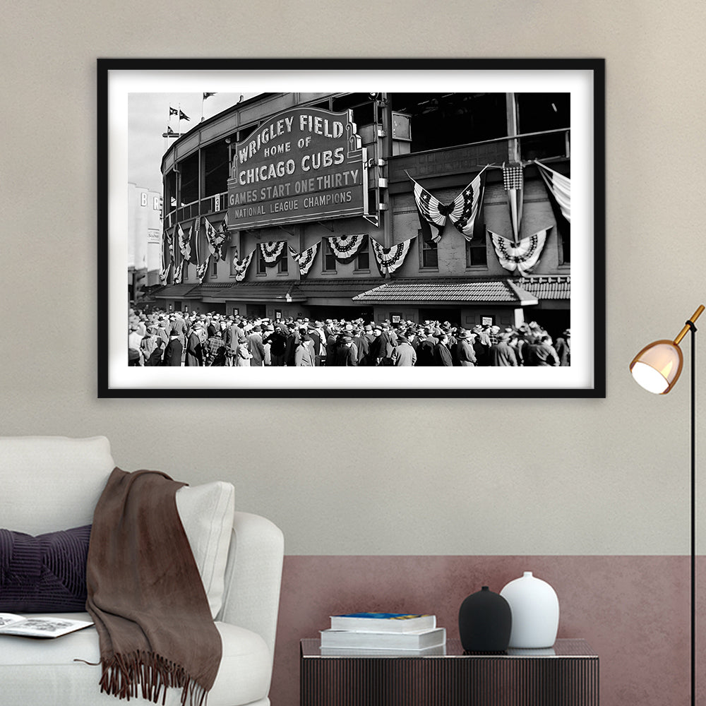 1945 Chicago Cubs, Black and White, Baseball Stadium Print, Vintage Print, Framed Art Print White Border Wall Decor