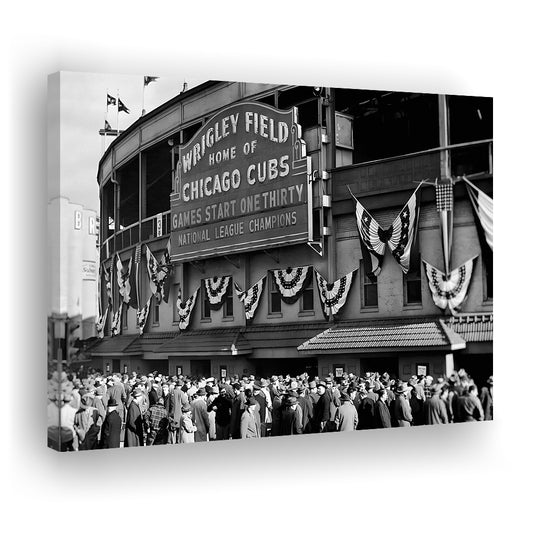 1945 Chicago Cubs, Black and White, Baseball Stadium Print, Vintage Print, Canvas Print Wall Art Decor