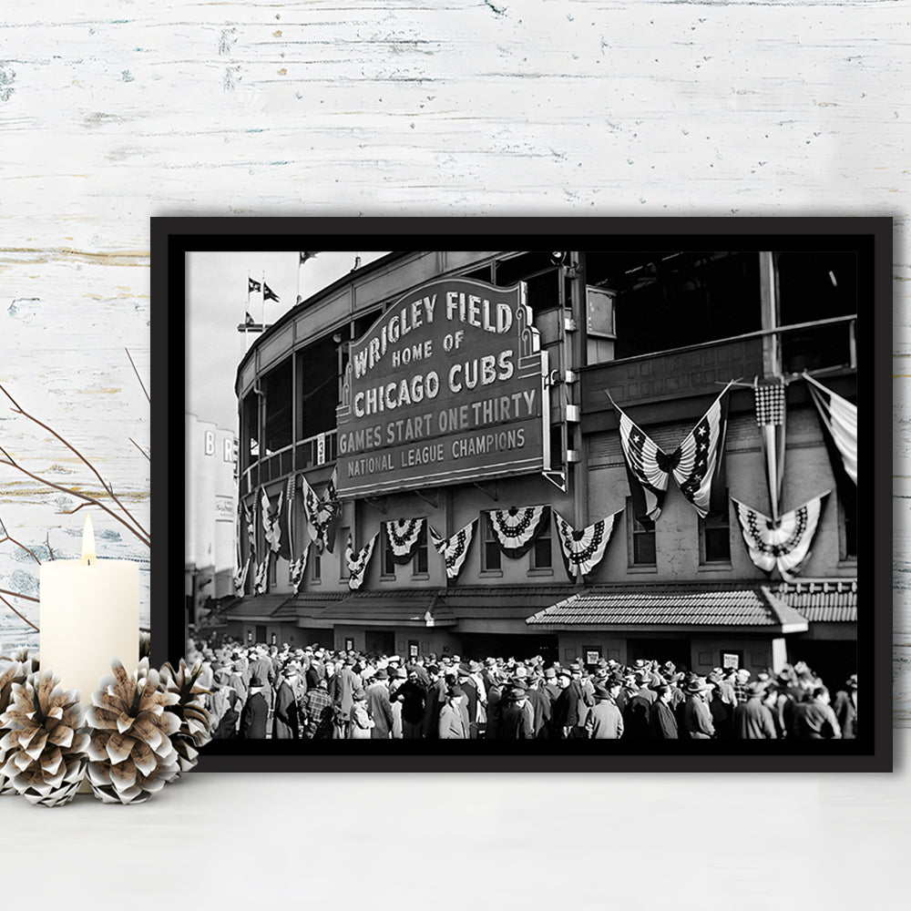 1945 Chicago Cubs, Black and White, Baseball Stadium Print, Vintage Print, Floating Framed Canvas Print