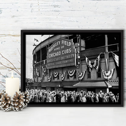1945 Chicago Cubs, Black and White, Baseball Stadium Print, Vintage Print, Floating Framed Canvas Print