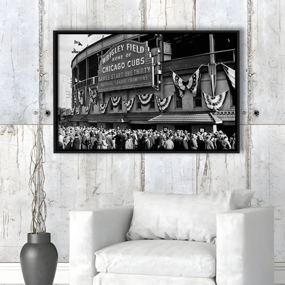 1945 Chicago Cubs, Black and White, Baseball Stadium Print, Vintage Print, Floating Framed Canvas Print