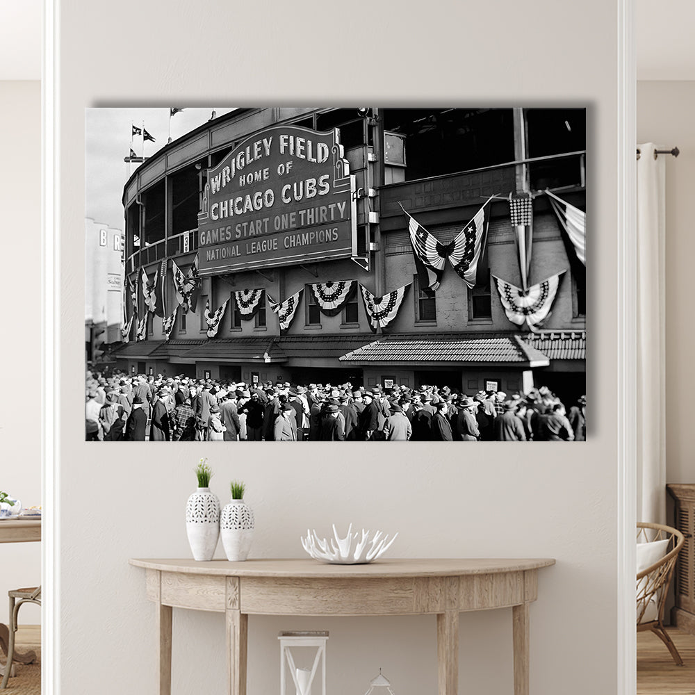 1945 Chicago Cubs, Black and White, Baseball Stadium Print, Vintage Print, Canvas Print Wall Art Decor