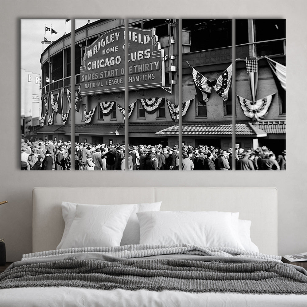 1945 Chicago Cubs, Black and White, Baseball Stadium Print, Vintage Print, 5 Pieces Large Canvas Print